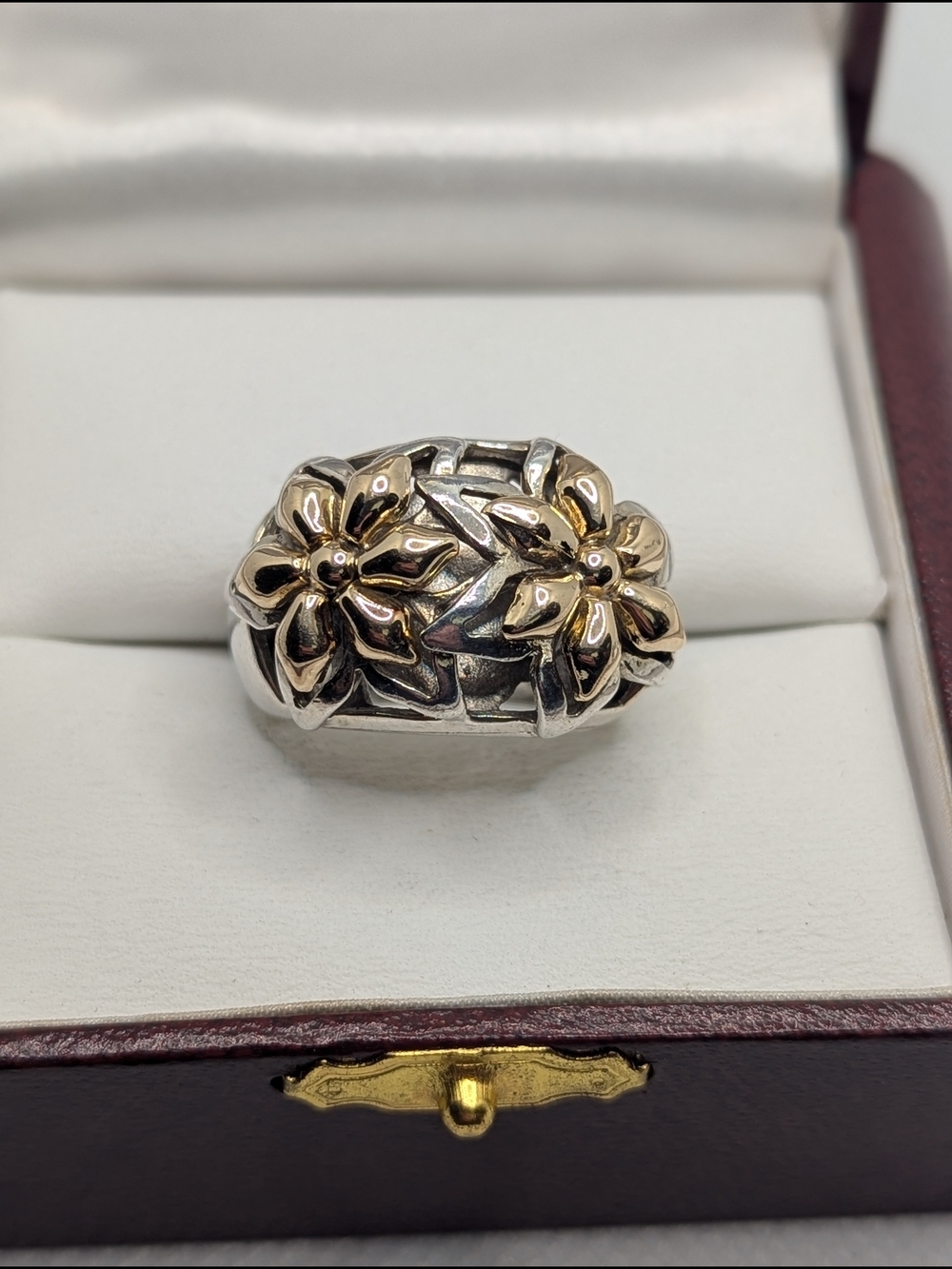 🌸 Stunning Lanfeld Sterling Silver & 14K Gold Floral Ring ✨